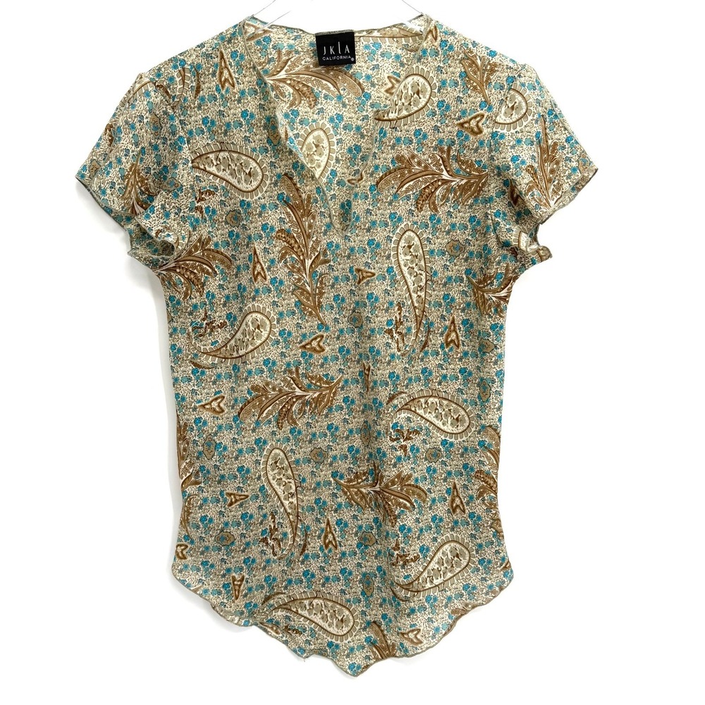 Vintage Paisley Floral Blouse Size L/XL Forest Fairy Boho Flutter Sleeve Earthy